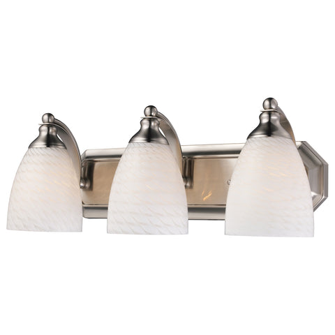 Bath And Spa 3 Light Vanity In Satin Nickel And White Swirl Glass