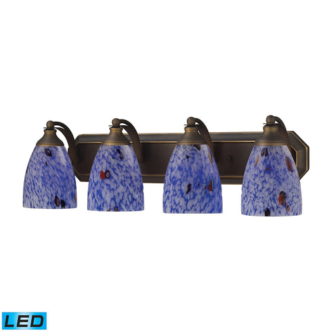 Bath And Spa 4 Light LED Vanity In Aged Bronze And Starburst Blue Glass