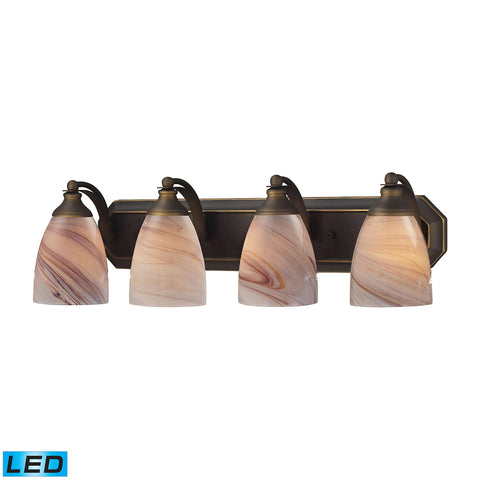 Bath And Spa 4 Light LED Vanity In Aged Bronze And Creme Glass