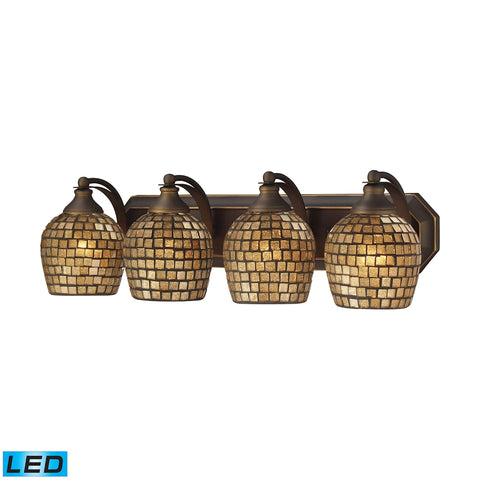 Bath And Spa 4 Light LED Vanity In Aged Bronze And Gold Leaf Glass