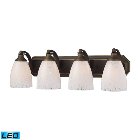 Bath And Spa 4 Light LED Vanity In Aged Bronze And Snow White Glass