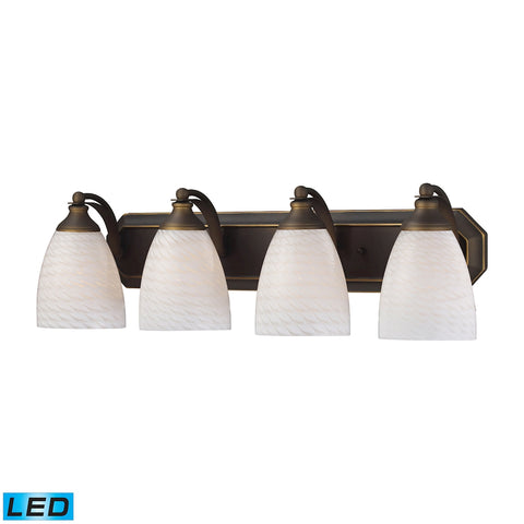 Bath And Spa 4 Light LED Vanity In Aged Bronze And White Swirl Glass