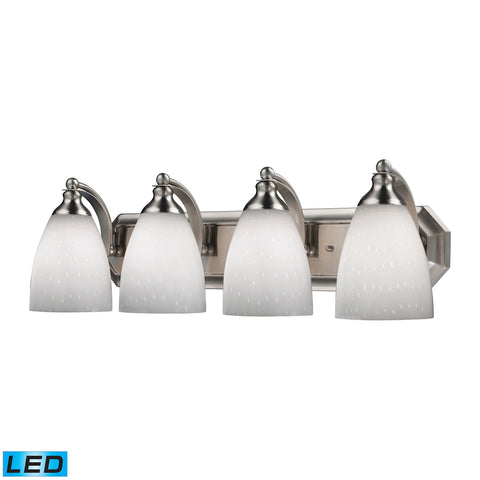 Bath And Spa 4 Light LED Vanity In Satin Nickel And Simple White Glass