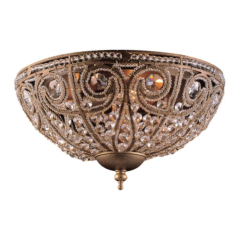 Elizabethan 3 Light Flushmount In Dark Bronze And Crystal