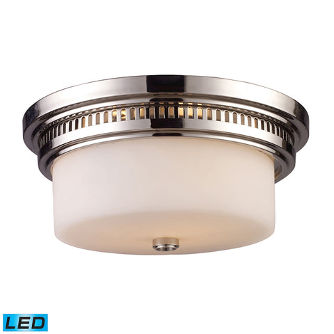 Chadwick 2 Light LED Flushmount In Polished Nickel And White Glass