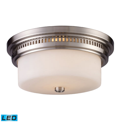 Chadwick 2 Light LED Flushmount In Satin Nickel And White Glass