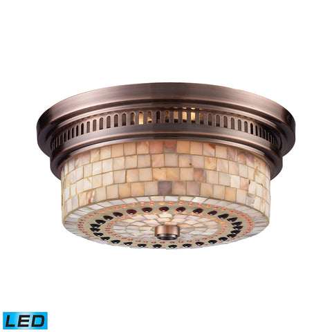 Chadwick 2 Light LED Flushmount In Antique Copper And Cappa Shells