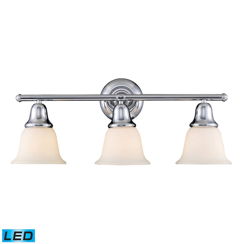 Berwick 3 Light LED Vanity In Polished Chrome And White Glass