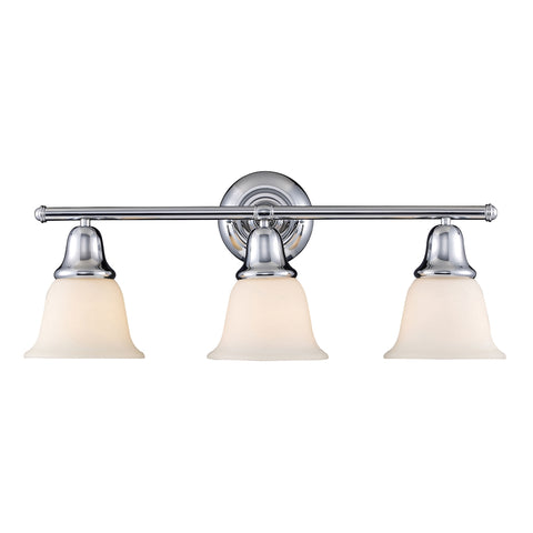 Berwick 3 Light Vanity In Polished Chrome And White Glass