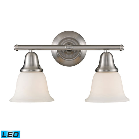 Berwick 2 Light LED Vanity In Brushed Nickel And White Glass