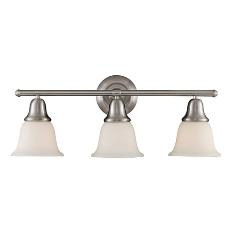 Berwick 3 Light Vanity In Brushed Nickel And White Glass