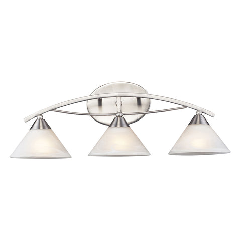 Elysburg 3 Light Vanity In Satin Nickel And White Glass