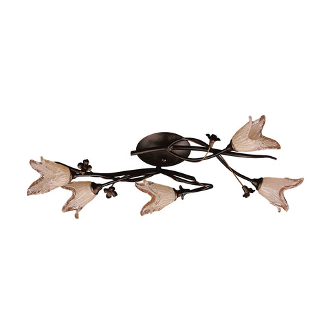 Fioritura 5 Light Flushmount In Aged Bronze And Hand Blown Tulip Glass