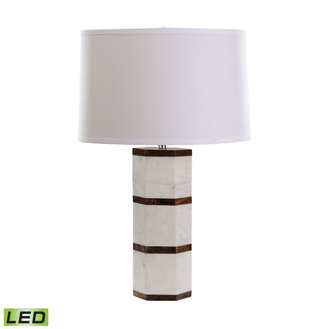 White Marble And Wood Hexagon LED Table Lamp