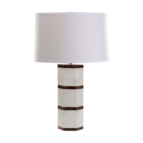 White Marble And Wood Hexagon Table Lamp