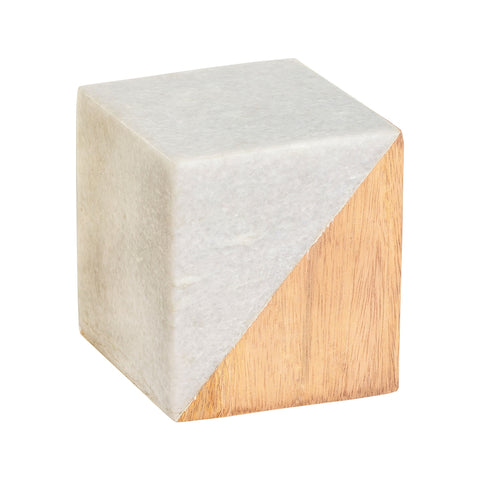 Small Marble And Wood Split Cube