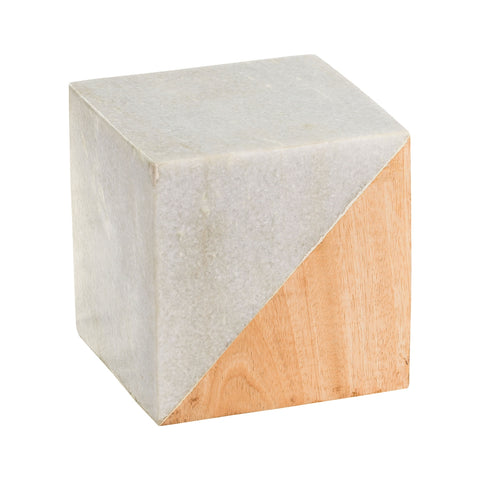 Large Marble And Wood Split Cube