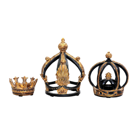 Decorative Crowns In Black And Gold Leaf - Set of 3