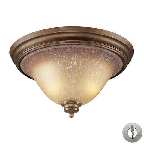 Lawrenceville 2 Light Flushmount In Mocha And Antique Amber Glass - Includes Recessed Lighting Kit