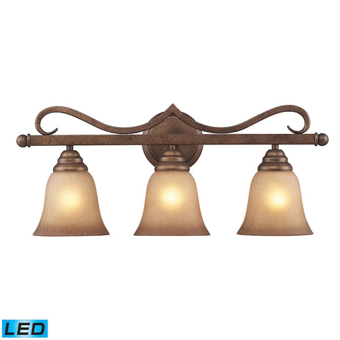 Lawrenceville 3 Light LED Vanity In Mocha With Antique Amber Glass