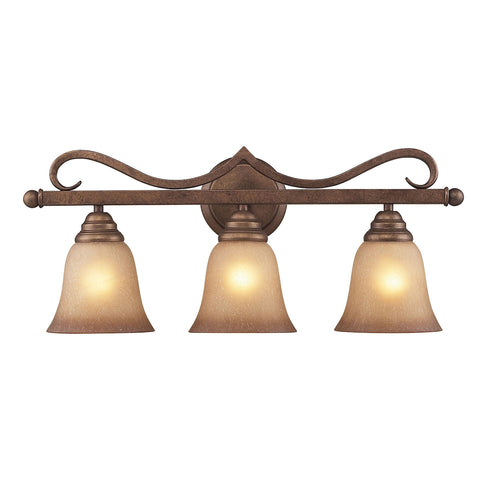 Lawrenceville 3 Light Vanity In Mocha With Antique Amber Glass