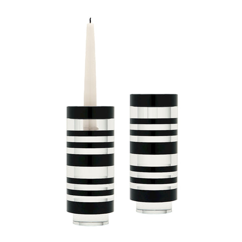 Small Sliced Tuxedo Crystal Candleholders - Set of 2