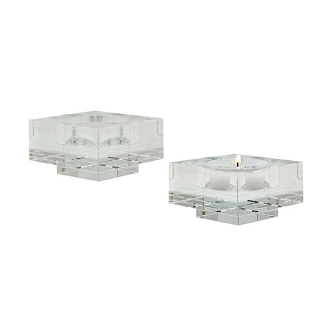 Small Square Windowpane Crystal Candleholders - Set of 2