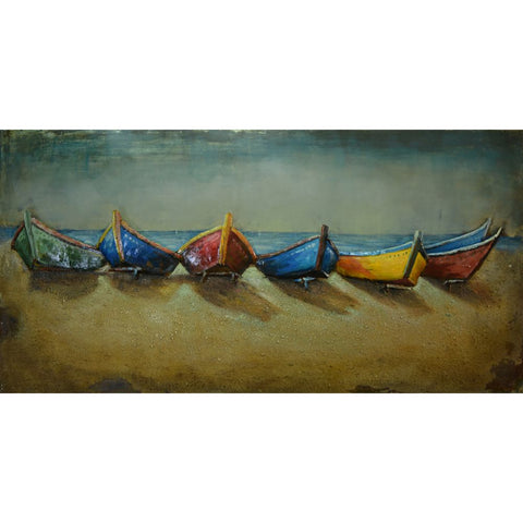 The Urban Port Boats On Beach Nautical Wall decor in Iron by Urban Port