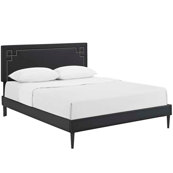 Josie Queen Vinyl Platform Bed with Round Tapered Legs