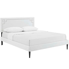 Josie Queen Vinyl Platform Bed with Round Tapered Legs