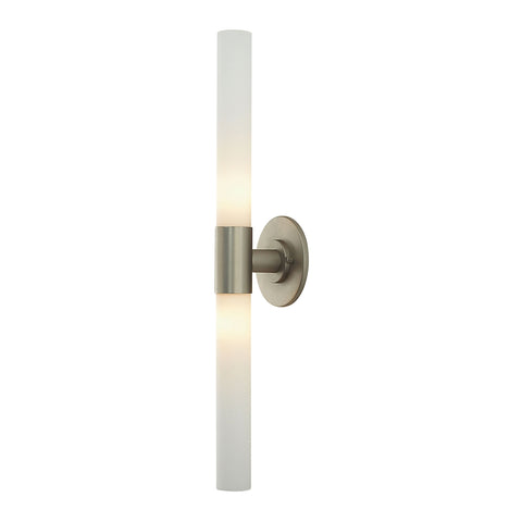 Long Cylinder 2 Light Vanity In Matte Satin Nickel And White Opal Glass