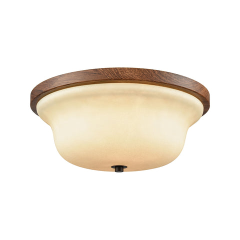 Park City 2 Light Flush In Oil Rubbed Bronze,Wood Grain And Light Beige Scavo Glass