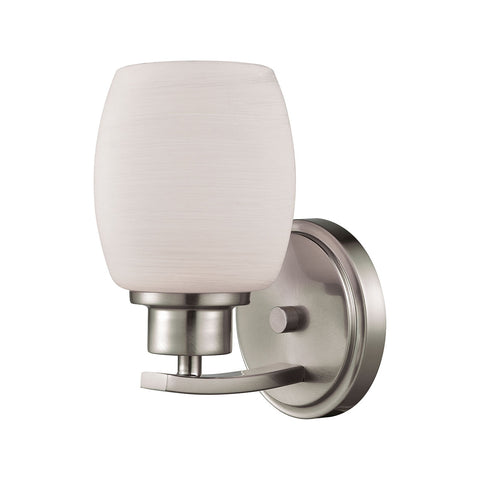 Casual Mission 1 Light Bath In Brushed Nickel With White Lined Glass