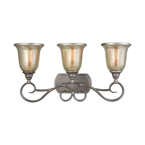 Georgetown 3 Light Bath In Weathered Zinc With Mercury Glass