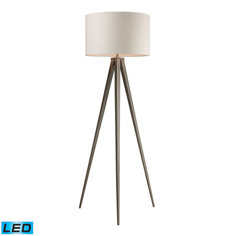 Salford LED Floor Lamp In Satin Nickel With Off-White Linen Shade