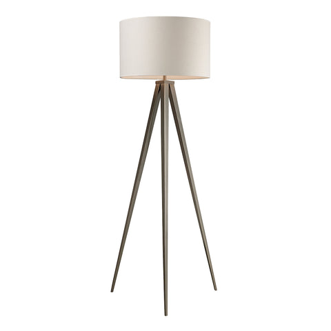 Salford Floor Lamp In Satin Nickel With Off-White Linen Shade