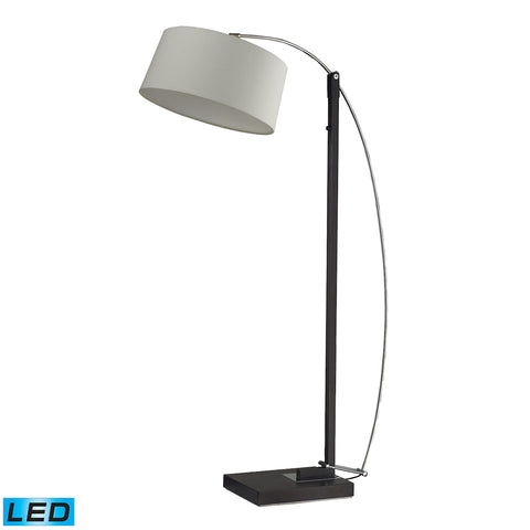 Logan Square LED Floor Lamp In Dark Brown With Off-White Linen Shade