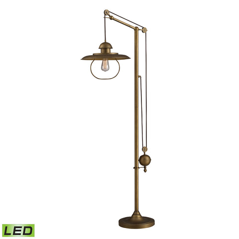 Farmhouse 1 Light LED Floor Lamp In Antique Brass With Matching Metal Shade