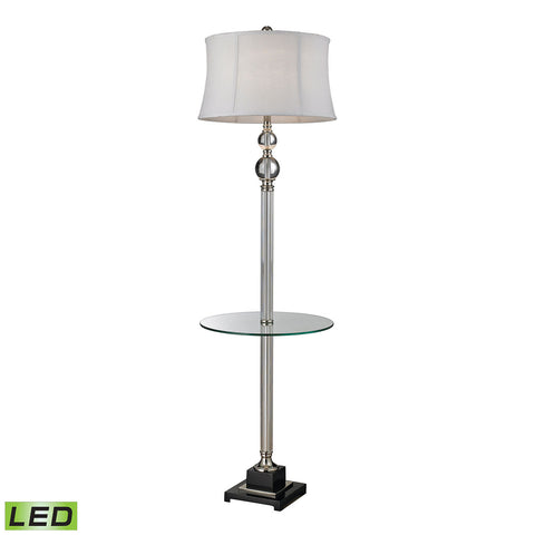 Crystal LED Floor Lamp With Glass Tray And Pure White Textured Linen Shade