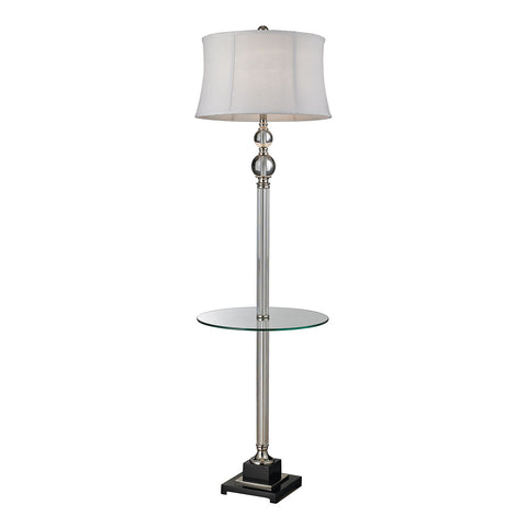 Crystal Floor Lamp With Glass Tray And Pure White Textured Linen Shade