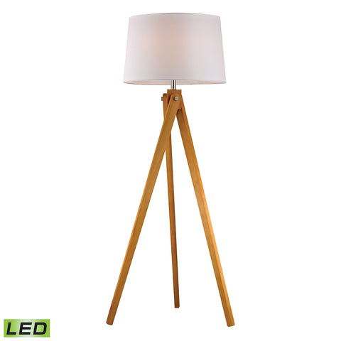 Wooden Tripod LED Floor Lamp in Natural Wood Tone