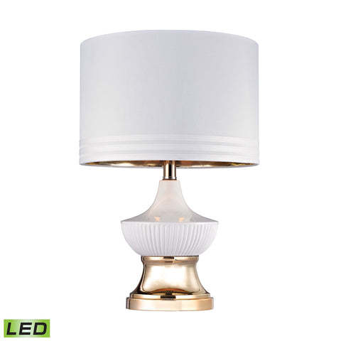 White Ribbed 1 Light LED Genie Lamp In Gloss White And Gold