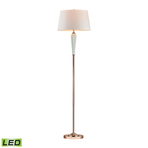 Mint Ribbed LED Floor Lamp With Gold Accents