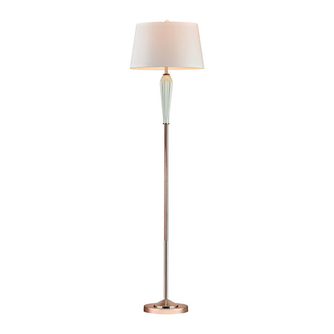 Mint Ribbed Floor Lamp With Gold Accents