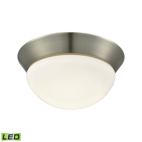 Contours 1 Light LED Flushmount In Satin Nickel And Opal Glass - Small