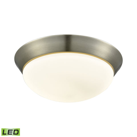 Contours 1 Light LED Flushmount In Satin Nickel And Opal Glass - Large