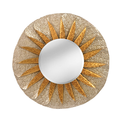 Minako Rolled Wave Mirror In Antique Silver And Champagne